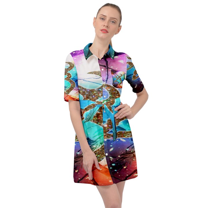 Browning Deer Glitter Galaxy Belted Shirt Dress