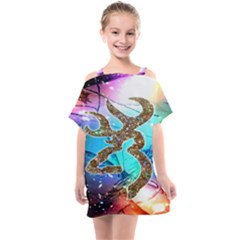 Browning Deer Glitter Galaxy Kids  One Piece Chiffon Dress by artworkshop