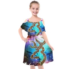 Browning Deer Glitter Galaxy Kids  Cut Out Shoulders Chiffon Dress by artworkshop