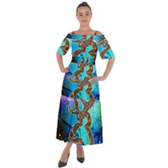 Browning Deer Glitter Galaxy Shoulder Straps Boho Maxi Dress  by artworkshop