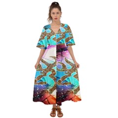 Browning Deer Glitter Galaxy Kimono Sleeve Boho Dress by artworkshop