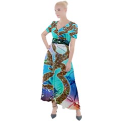 Browning Deer Glitter Galaxy Button Up Short Sleeve Maxi Dress by artworkshop