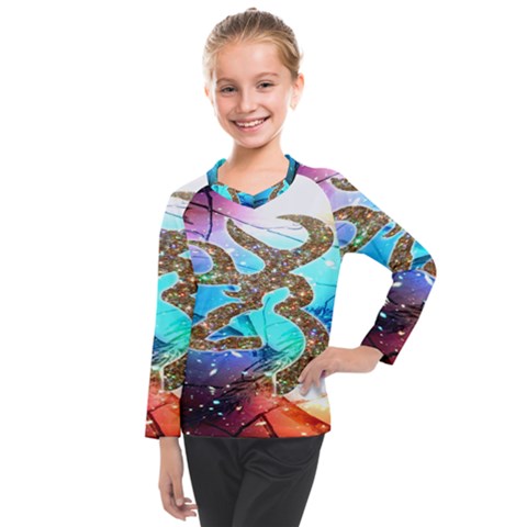 Browning Deer Glitter Galaxy Kids  Long Mesh Tee by artworkshop