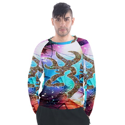 Browning Deer Glitter Galaxy Men s Long Sleeve Raglan Tee by artworkshop