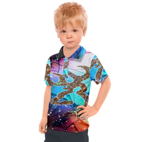 Browning Deer Glitter Galaxy Kids  Polo Tee by artworkshop