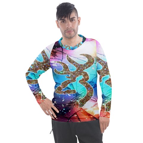 Browning Deer Glitter Galaxy Men s Pique Long Sleeve Tee by artworkshop