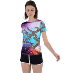 Browning Deer Glitter Galaxy Back Circle Cutout Sports Tee by artworkshop