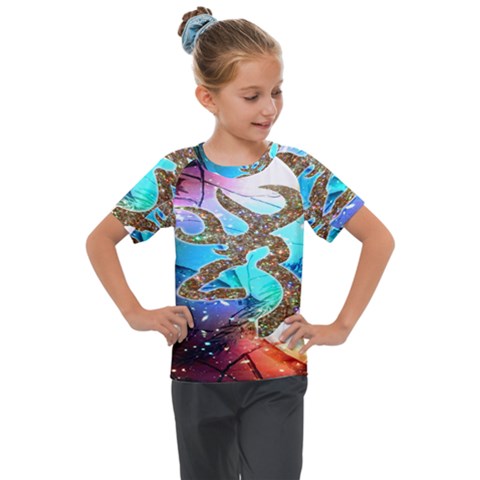 Browning Deer Glitter Galaxy Kids  Mesh Piece Tee by artworkshop