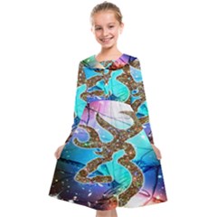 Browning Deer Glitter Galaxy Kids  Midi Sailor Dress by artworkshop