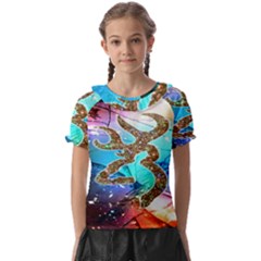 Browning Deer Glitter Galaxy Kids  Frill Chiffon Blouse