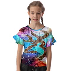 Browning Deer Glitter Galaxy Kids  Cut Out Flutter Sleeves by artworkshop