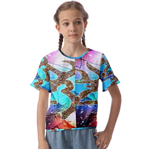 Browning Deer Glitter Galaxy Kids  Cuff Sleeve Scrunch Bottom Tee by artworkshop