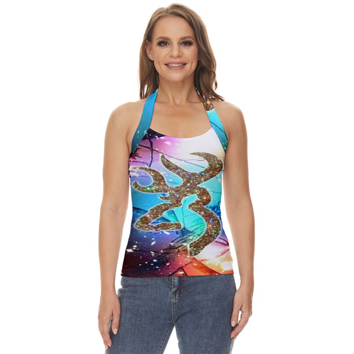 Browning Deer Glitter Galaxy Basic Halter Top