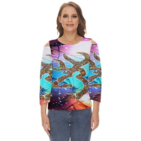 Browning Deer Glitter Galaxy Cut Out Wide Sleeve Top by artworkshop