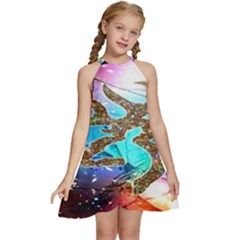 Browning Deer Glitter Galaxy Kids  Halter Collar Waist Tie Chiffon Dress by artworkshop