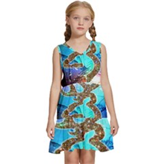 Browning Deer Glitter Galaxy Kids  Sleeveless Tiered Mini Dress