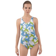 Birds Silhouette Motif Random Pattern Cut-out Back One Piece Swimsuit by dflcprintsclothing