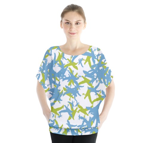 Birds Silhouette Motif Random Pattern Batwing Chiffon Blouse by dflcprintsclothing