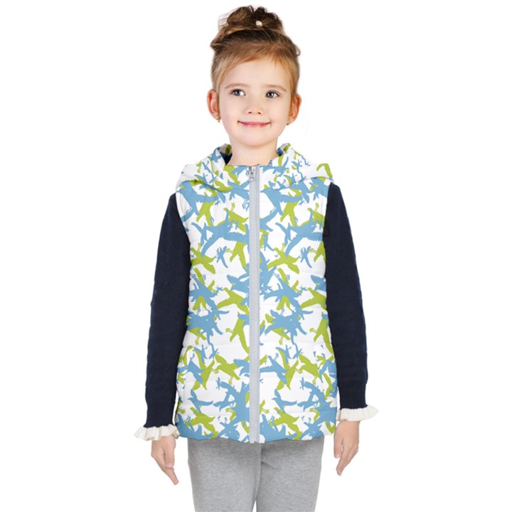 Birds Silhouette Motif Random Pattern Kids  Hooded Puffer Vest