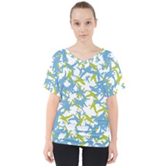 Birds Silhouette Motif Random Pattern V-neck Dolman Drape Top by dflcprintsclothing