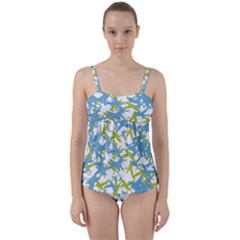 Birds Silhouette Motif Random Pattern Twist Front Tankini Set by dflcprintsclothing