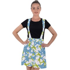 Birds Silhouette Motif Random Pattern Velvet Suspender Skater Skirt by dflcprintsclothing