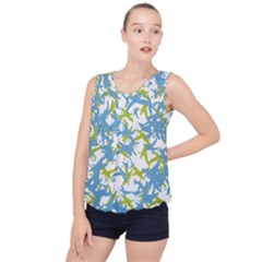 Birds Silhouette Motif Random Pattern Bubble Hem Chiffon Tank Top