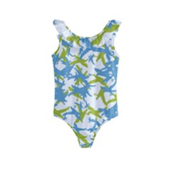 Birds Silhouette Motif Random Pattern Kids  Frill Swimsuit by dflcprintsclothing