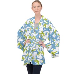 Birds Silhouette Motif Random Pattern Long Sleeve Velvet Kimono  by dflcprintsclothing