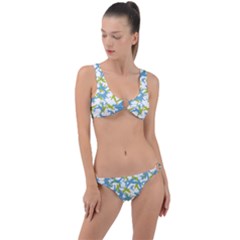 Birds Silhouette Motif Random Pattern Ring Detail Crop Bikini Set