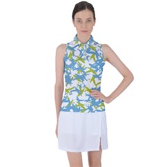 Birds Silhouette Motif Random Pattern Women s Sleeveless Polo Tee by dflcprintsclothing