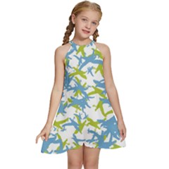 Birds Silhouette Motif Random Pattern Kids  Halter Collar Waist Tie Chiffon Dress by dflcprintsclothing