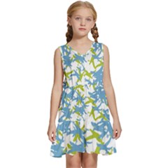 Birds Silhouette Motif Random Pattern Kids  Sleeveless Tiered Mini Dress by dflcprintsclothing