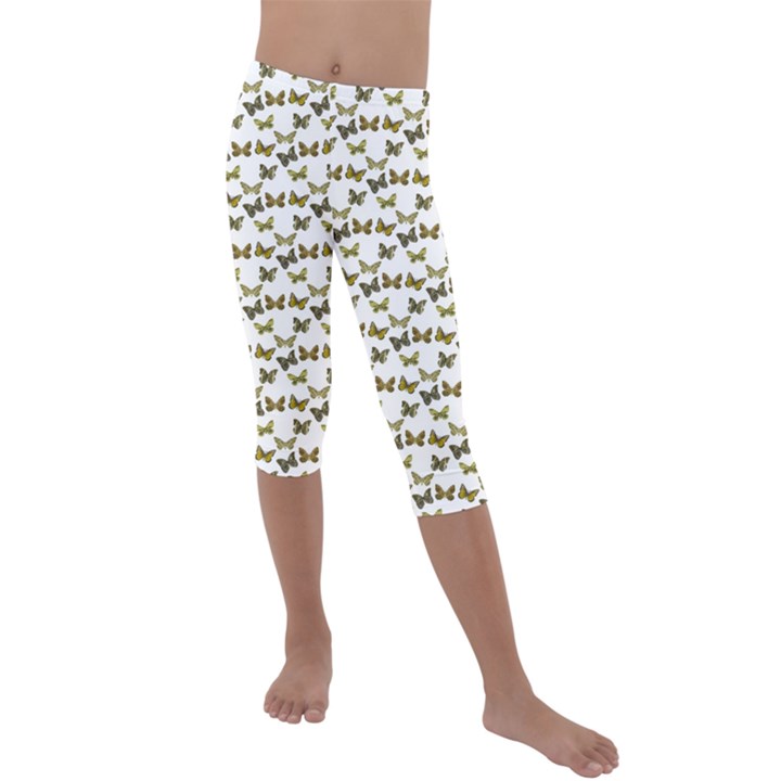 Moths Photos Motif Pattern Kids  Lightweight Velour Capri Leggings 