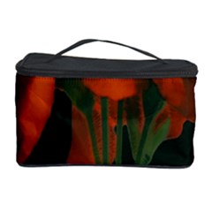 Red Geranium Over Black Background Cosmetic Storage by dflcprintsclothing