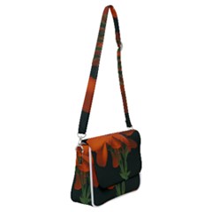 Red Geranium Over Black Background Shoulder Bag With Back Zipper by dflcprintsclothing