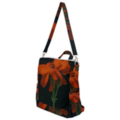 Red Geranium Over Black Background Crossbody Backpack by dflcprintsclothing