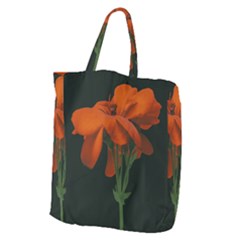 Red Geranium Over Black Background Giant Grocery Tote by dflcprintsclothing