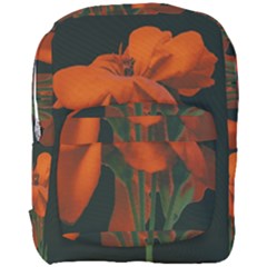 Red Geranium Over Black Background Full Print Backpack by dflcprintsclothing