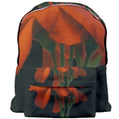 Red Geranium Over Black Background Giant Full Print Backpack by dflcprintsclothing