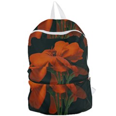 Red Geranium Over Black Background Foldable Lightweight Backpack by dflcprintsclothing