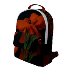 Red Geranium Over Black Background Flap Pocket Backpack (large) by dflcprintsclothing