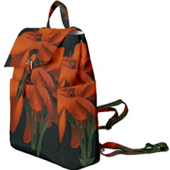 Red Geranium Over Black Background Buckle Everyday Backpack by dflcprintsclothing