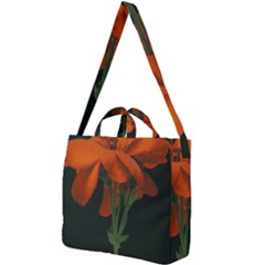 Red Geranium Over Black Background Square Shoulder Tote Bag by dflcprintsclothing