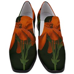 Red Geranium Over Black Background Women Slip On Heel Loafers by dflcprintsclothing