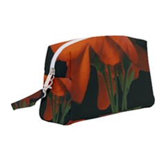 Red Geranium Over Black Background Wristlet Pouch Bag (medium) by dflcprintsclothing