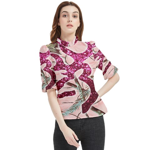 Browning Deer Glitter Frill Neck Blouse by artworkshop