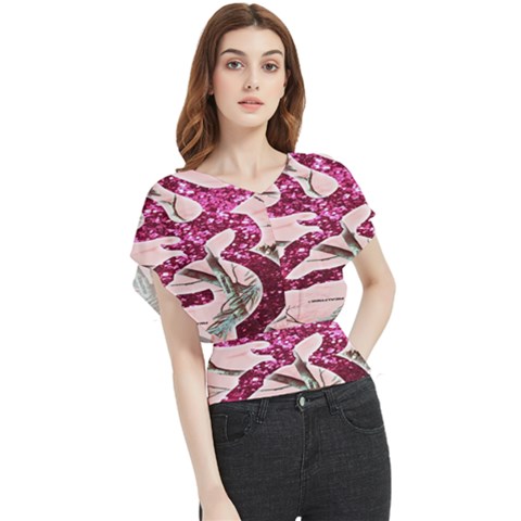 Browning Deer Glitter Butterfly Chiffon Blouse by artworkshop