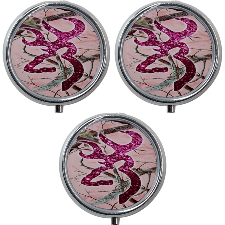 Browning Deer Glitter Mini Round Pill Box (Pack of 3)