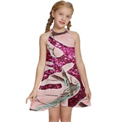 Browning Deer Glitter Kids  Halter Collar Waist Tie Chiffon Dress